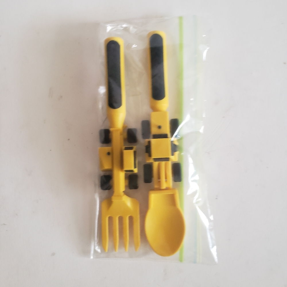 Dinnerware Utensil Set For Kids - Fork & Spoon - Tractor & Bulldozer - 2pc Set